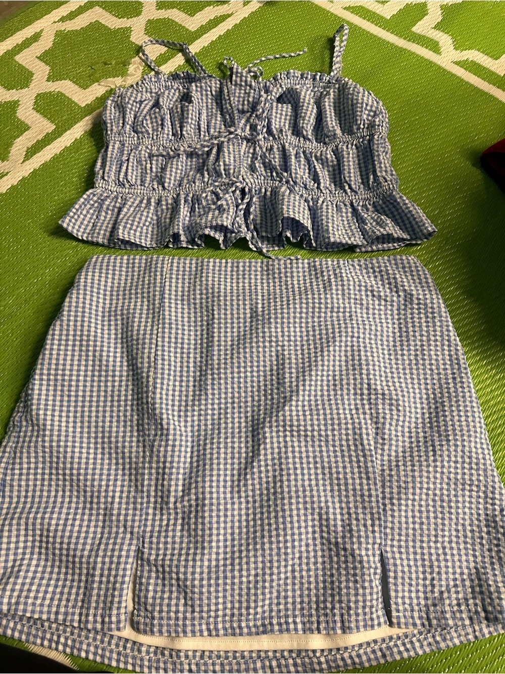No Boundaries Blue Gingham Smocked Crop Top & Skirt Set